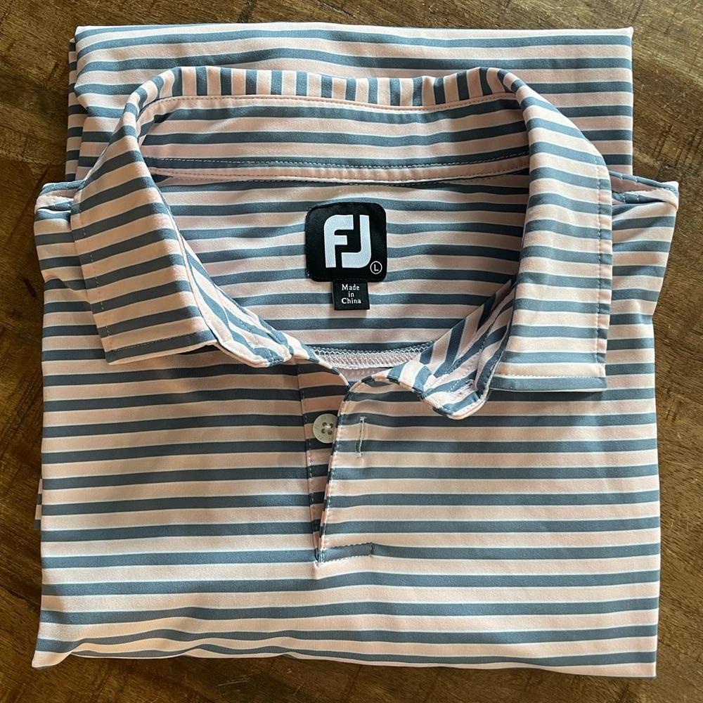 Men's Blue and Pink Striped Golf Polo Shirt
